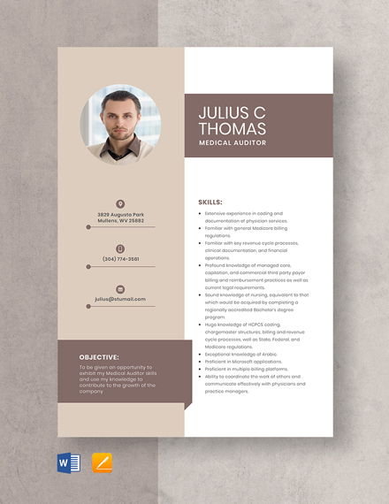 Medical Auditor Resume Template - Word, Apple Pages