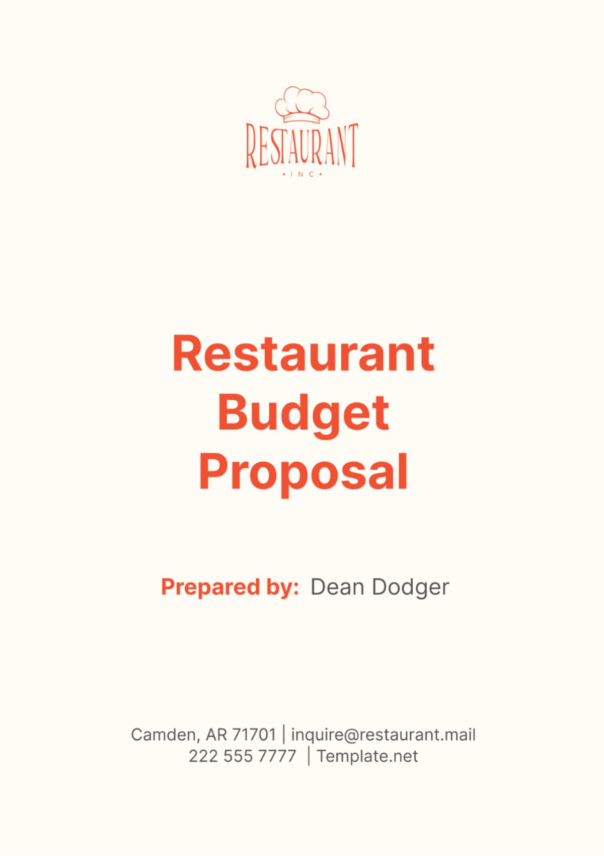 Free Restaurant Budget Proposal Template