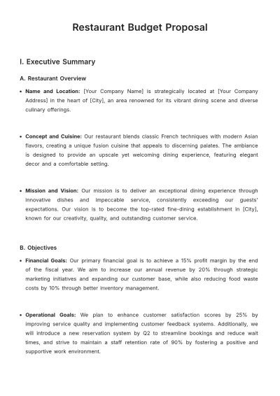 Free Restaurant Budget Proposal Template to Edit Online