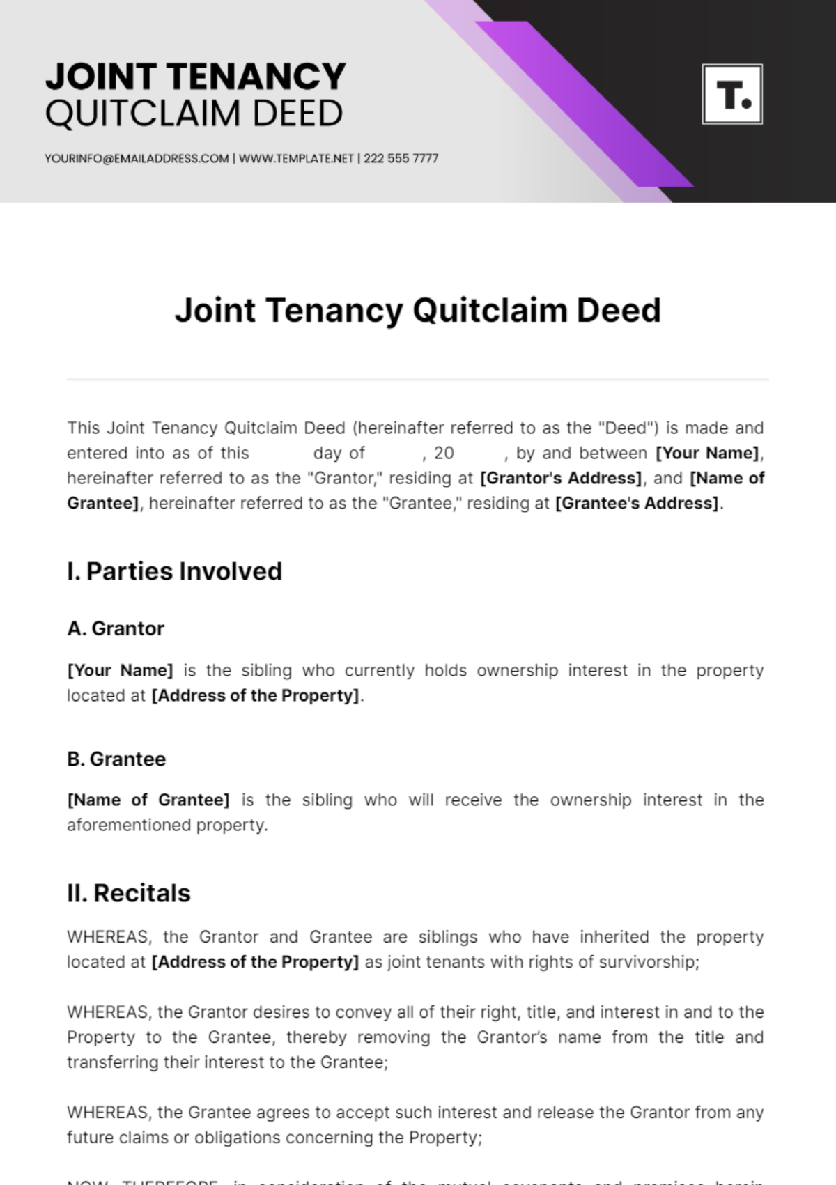 Joint Tenancy Quitclaim Deed Template - Edit Online & Download