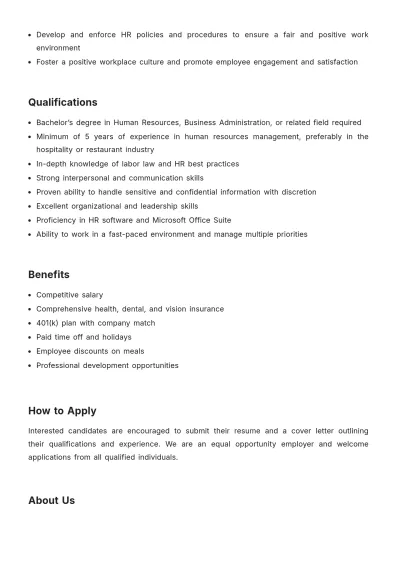 Free Restaurant HR Job Description Template to Edit Online