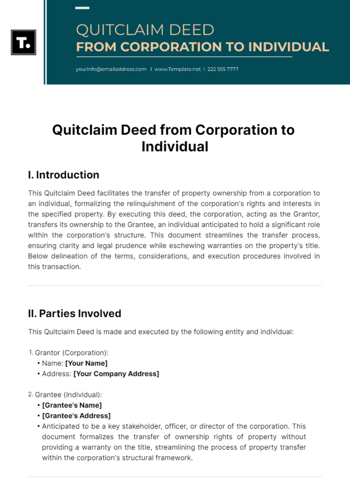 Quitclaim Deed From Corporation To Individual Template - Edit Online & Download