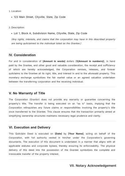 Free Quitclaim Deed From Corporation To Individual Template to Edit Online