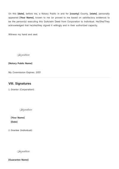 Free Quitclaim Deed From Corporation To Individual Template to Edit Online