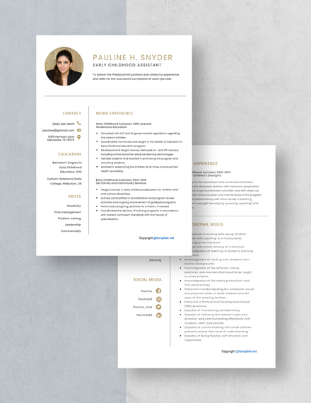 Early Childhood Assistant Resume Download