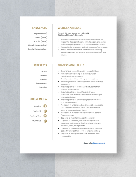 Early Childhood Assistant Resume Template