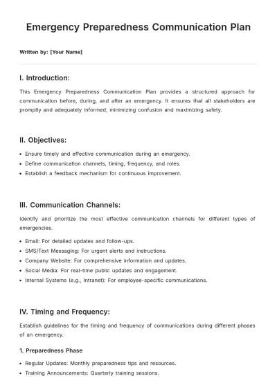 Free Emergency Preparedness Communication Plan Template to Edit Online