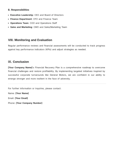Free Financial Recovery Plan Template to Edit Online