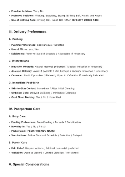 Free One Page Birth Plan Template to Edit Online