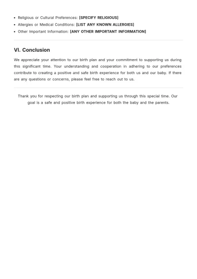 Free One Page Birth Plan Template to Edit Online