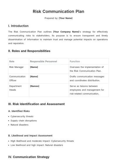 Free Risk Communication Plan Template to Edit Online