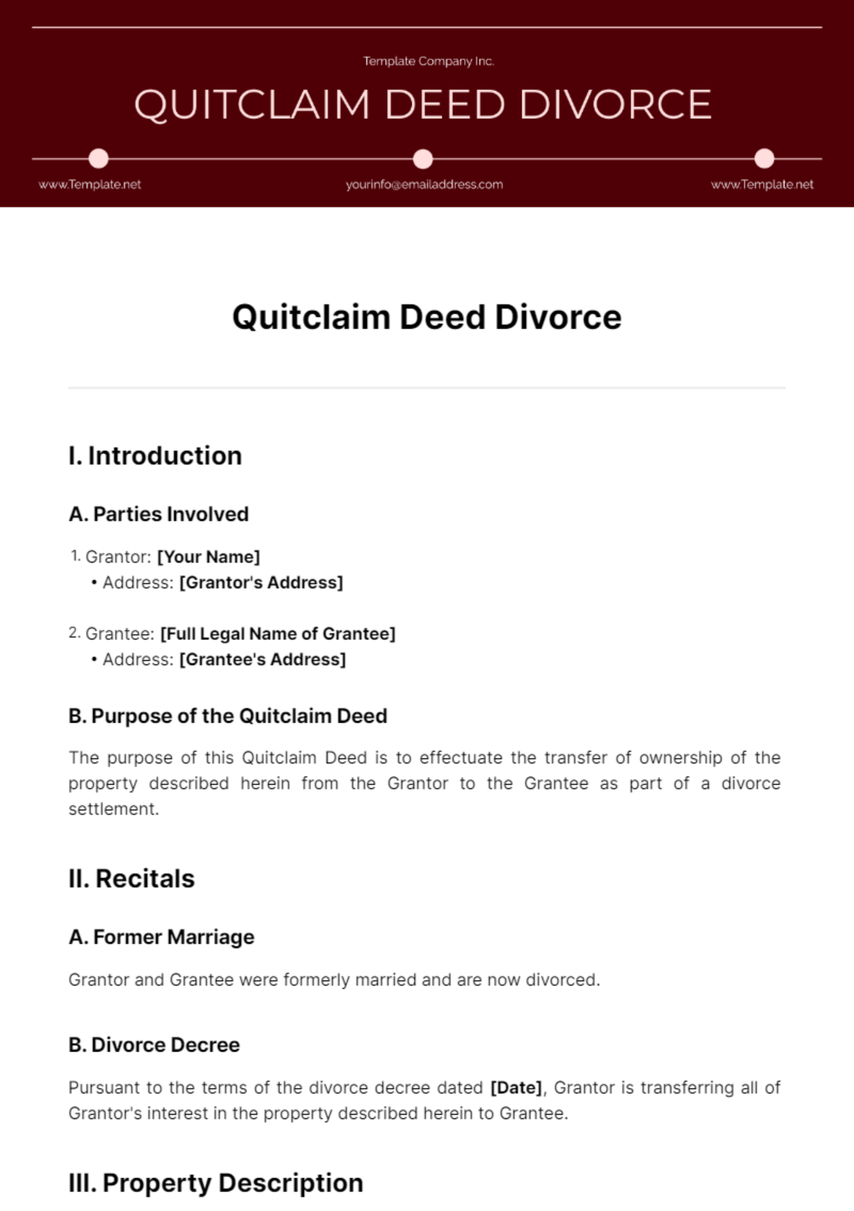 Quitclaim Deed Divorce Template - Edit Online & Download