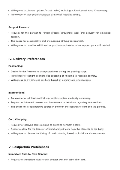 Free Detailed Birth Plan Template to Edit Online