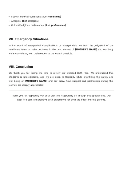 Free Detailed Birth Plan Template to Edit Online