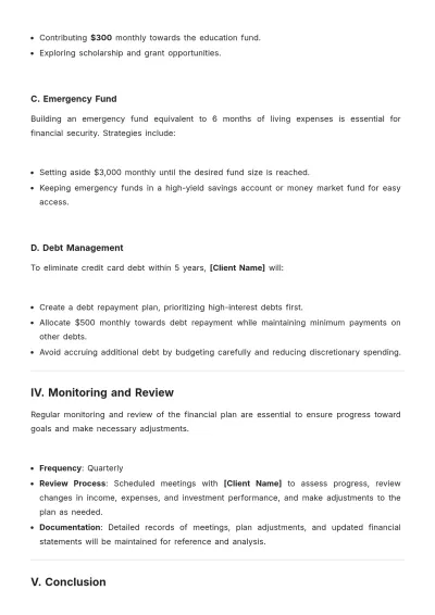 Free One Page Financial Plan Template to Edit Online