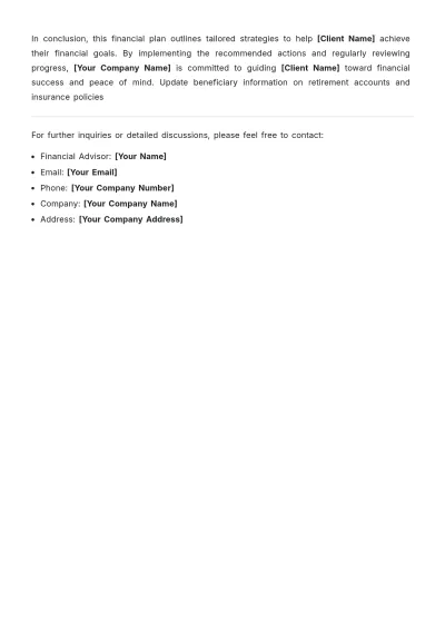 Free One Page Financial Plan Template to Edit Online