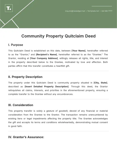 Free Community Property Quitclaim Deed Template to Edit Online