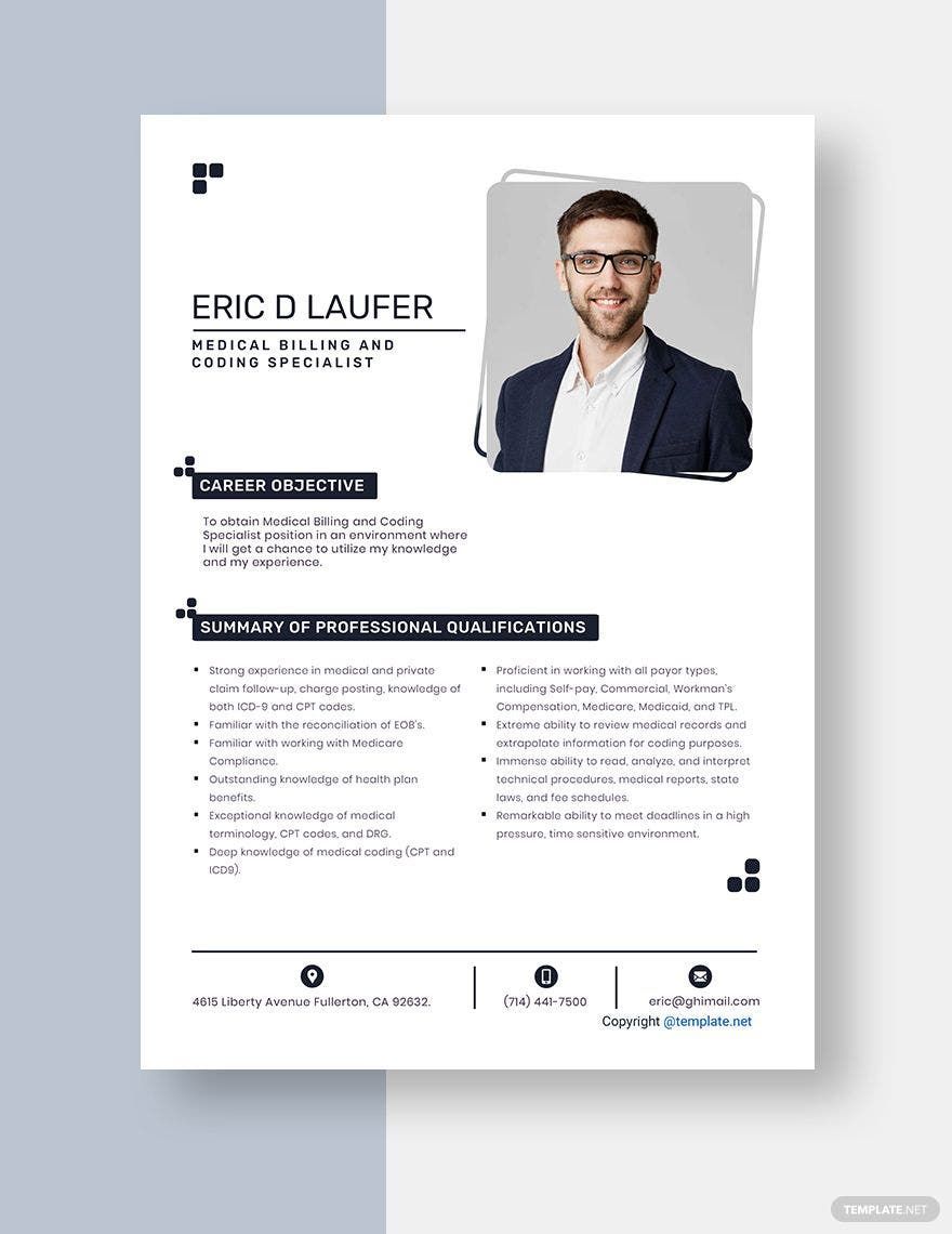 Medical Billing And Coding Specialist Resume Template