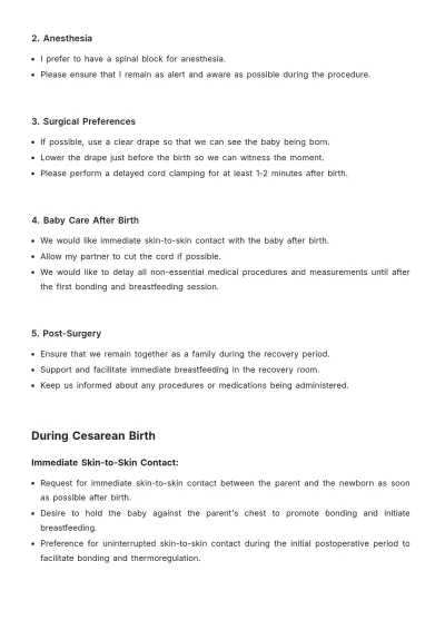 Free Gentle Cesarean Birth Plan Template to Edit Online