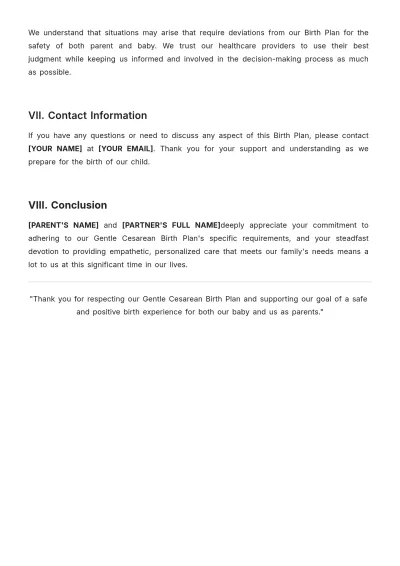 Free Gentle Cesarean Birth Plan Template to Edit Online