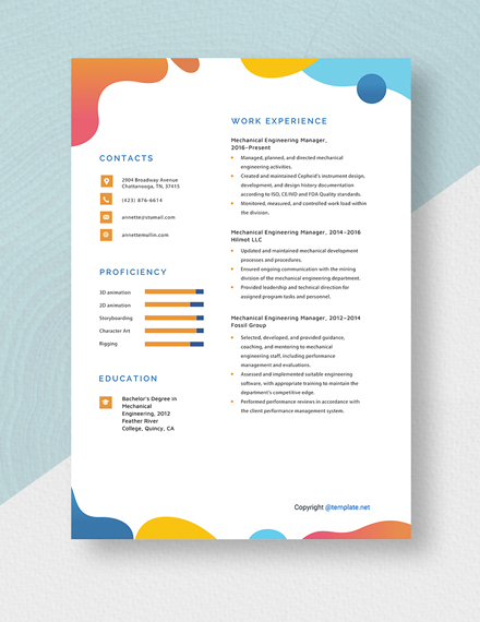 Mechanical Engineering Manager Resume Template