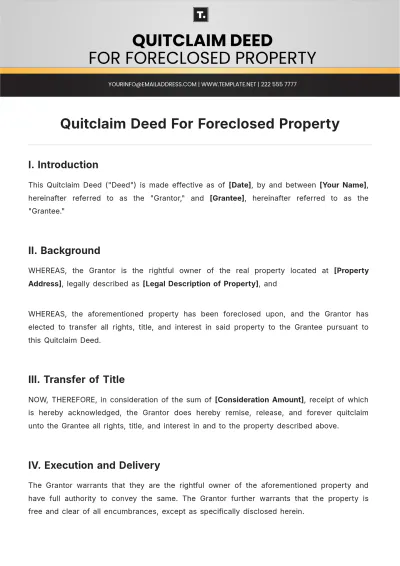 Free Quitclaim Deed For Foreclosed Property Template to Edit Online