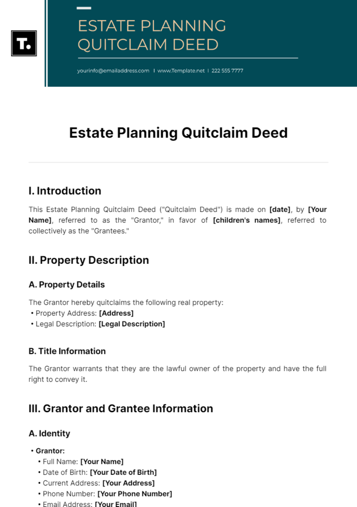 Estate Planning Quitclaim Deed Template - Edit Online & Download