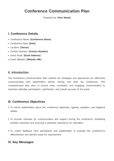 Free Conference Communication Plan Template to Edit Online