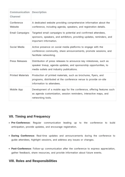 Free Conference Communication Plan Template to Edit Online