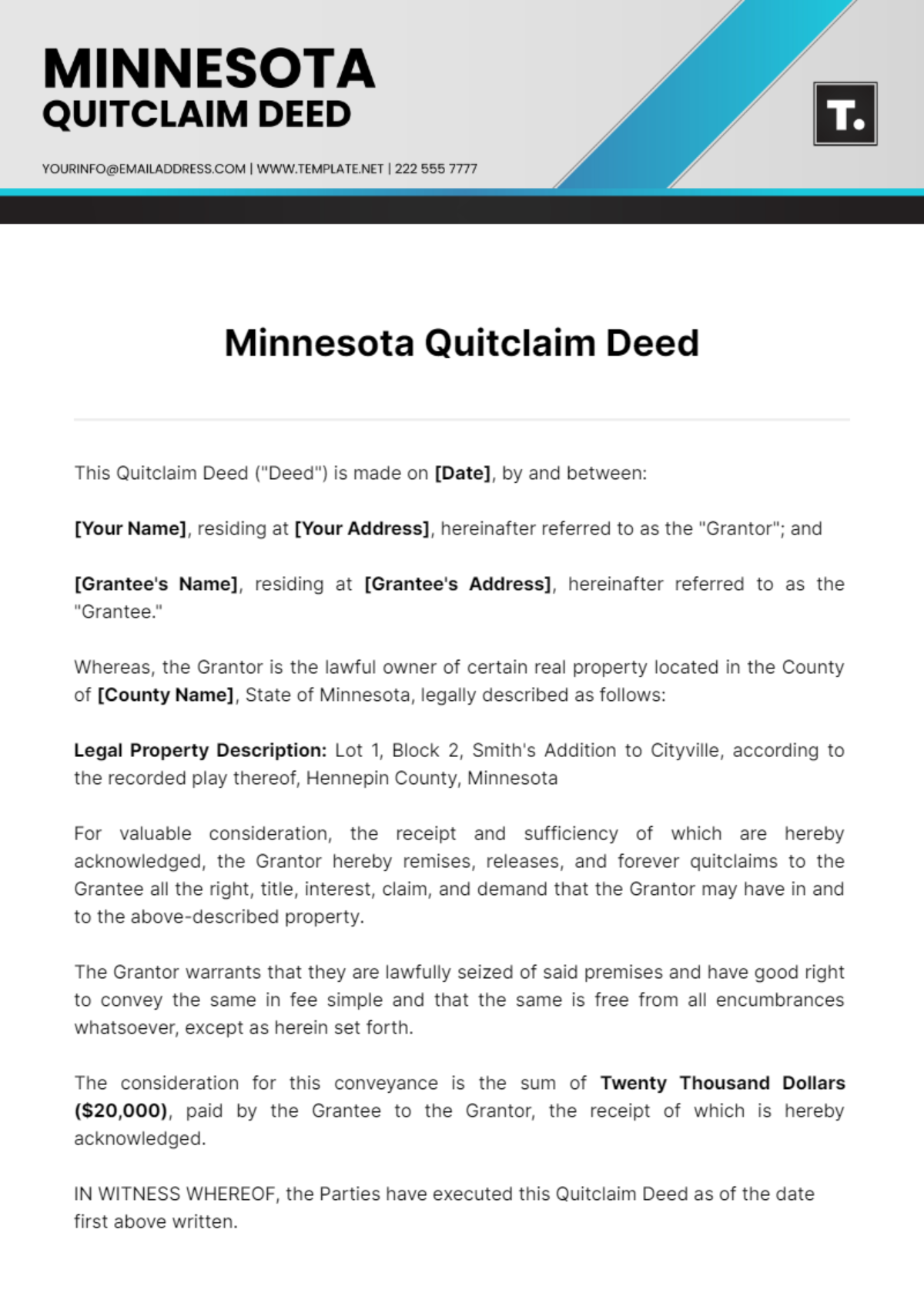 Minnesota Quitclaim Deed Template - Edit Online & Download