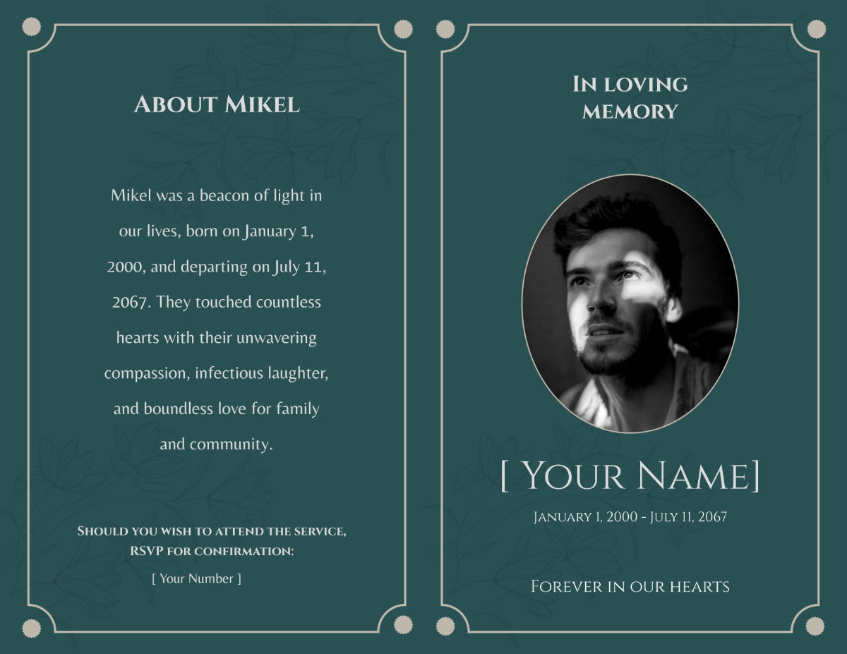 Free Funeral Memorial Bi-Fold Brochure Template
