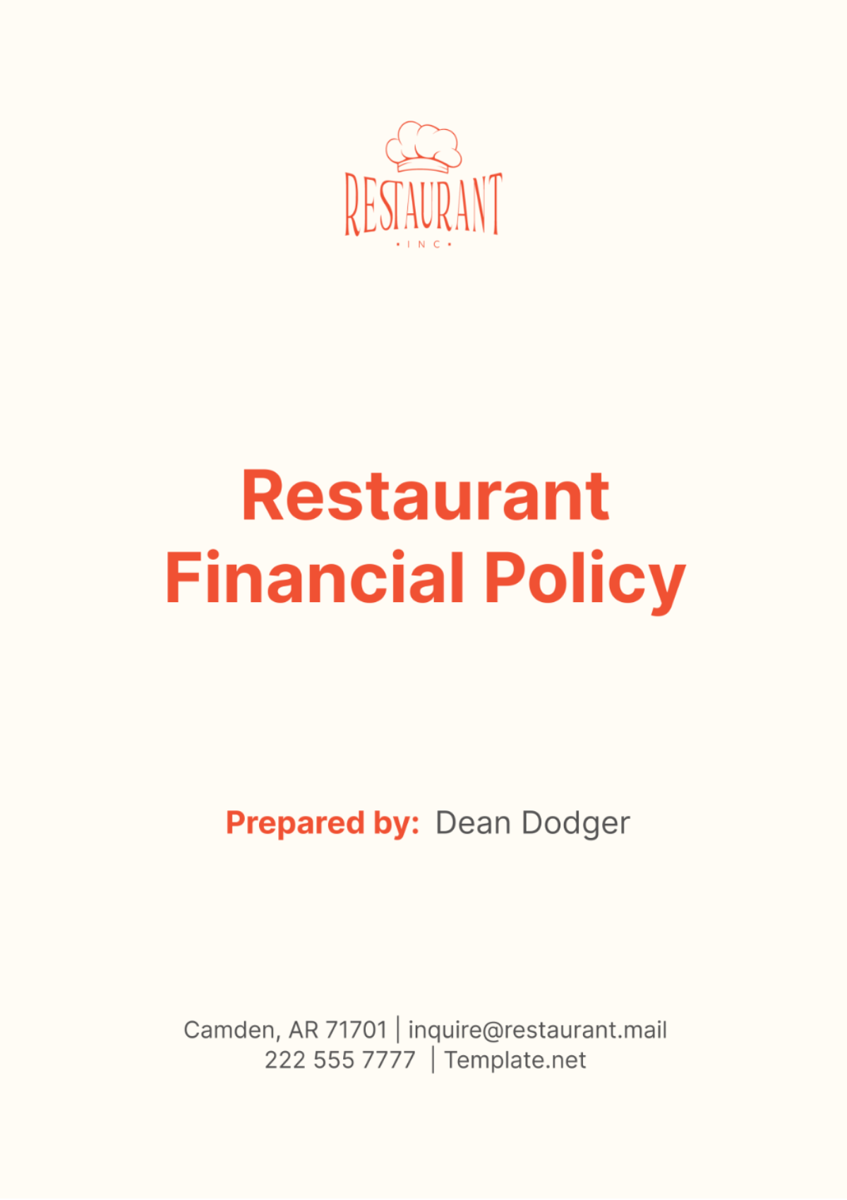 Restaurant Financial Policy Template - Edit Online & Download