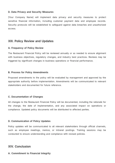 Free Restaurant Financial Policy Template to Edit Online