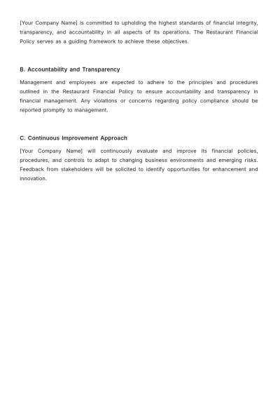 Free Restaurant Financial Policy Template to Edit Online