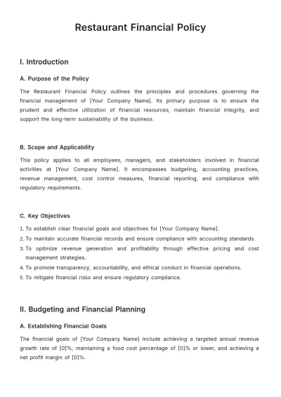 Free Restaurant Financial Policy Template to Edit Online