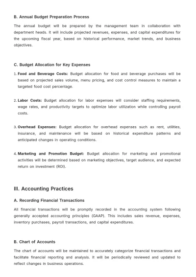 Free Restaurant Financial Policy Template to Edit Online