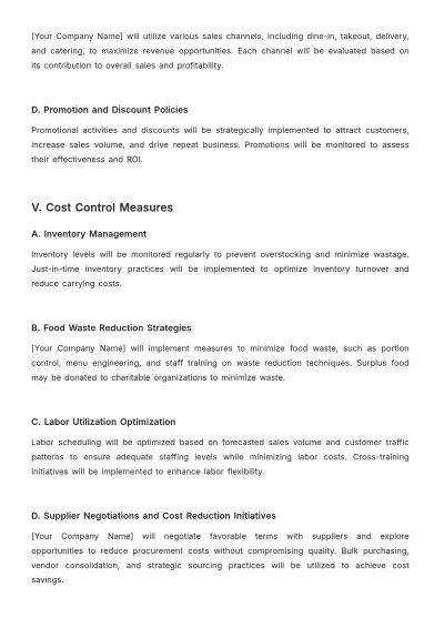 Free Restaurant Financial Policy Template to Edit Online