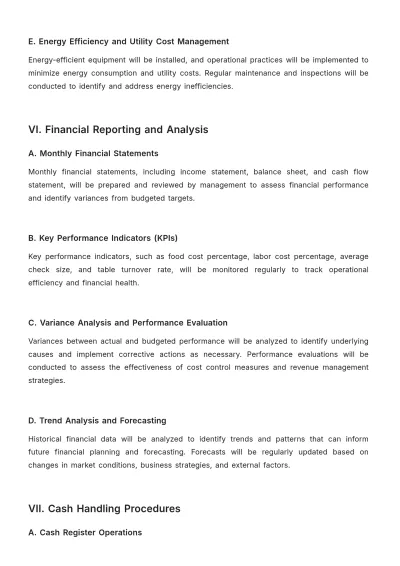 Free Restaurant Financial Policy Template to Edit Online