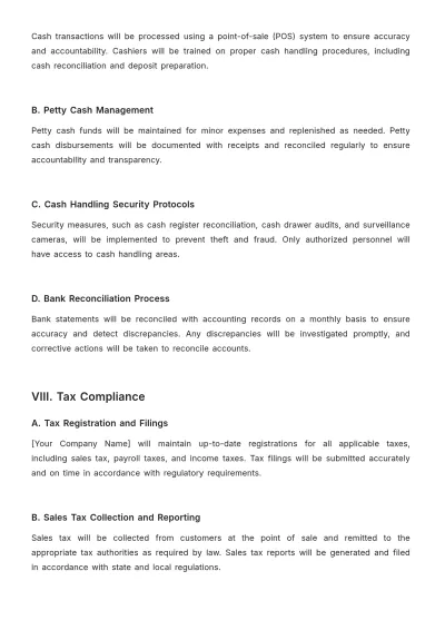 Free Restaurant Financial Policy Template to Edit Online