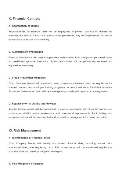 Free Restaurant Financial Policy Template to Edit Online