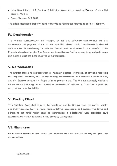 Free Company Quitclaim Deed Template to Edit Online