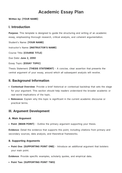 Free Academic Essay Plan Template to Edit Online