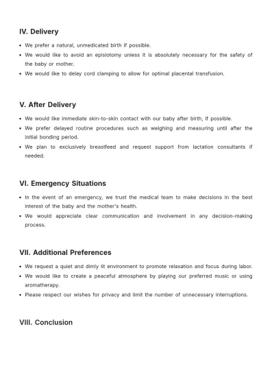 Free The Bump Birth Plan Template to Edit Online