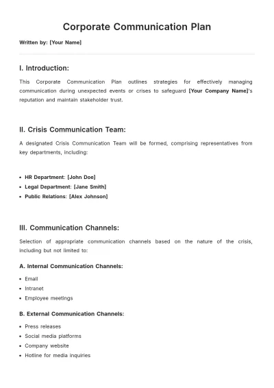 Free Corporate Communication Plan Template to Edit Online