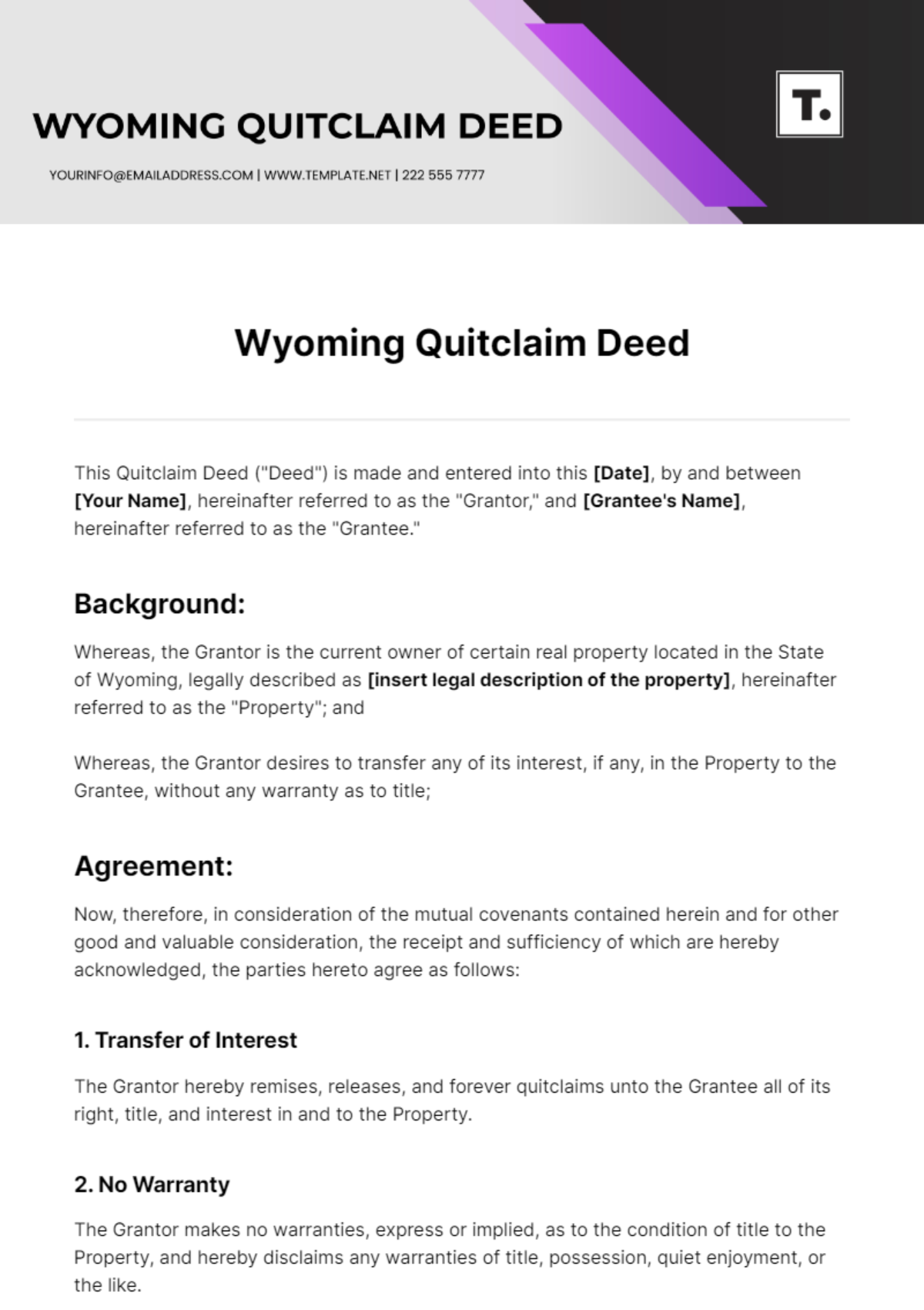 Wyoming Quitclaim Deed Template Edit Online And Download Example 3711