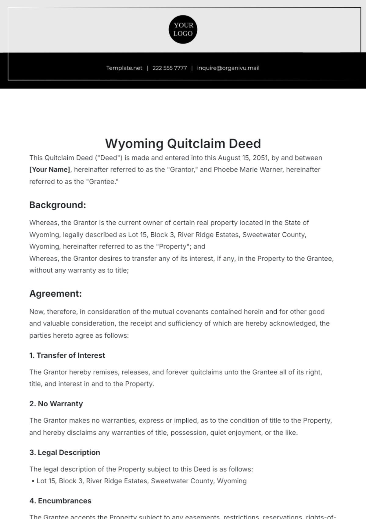 Wyoming Quitclaim Deed Template - Edit Online & Download