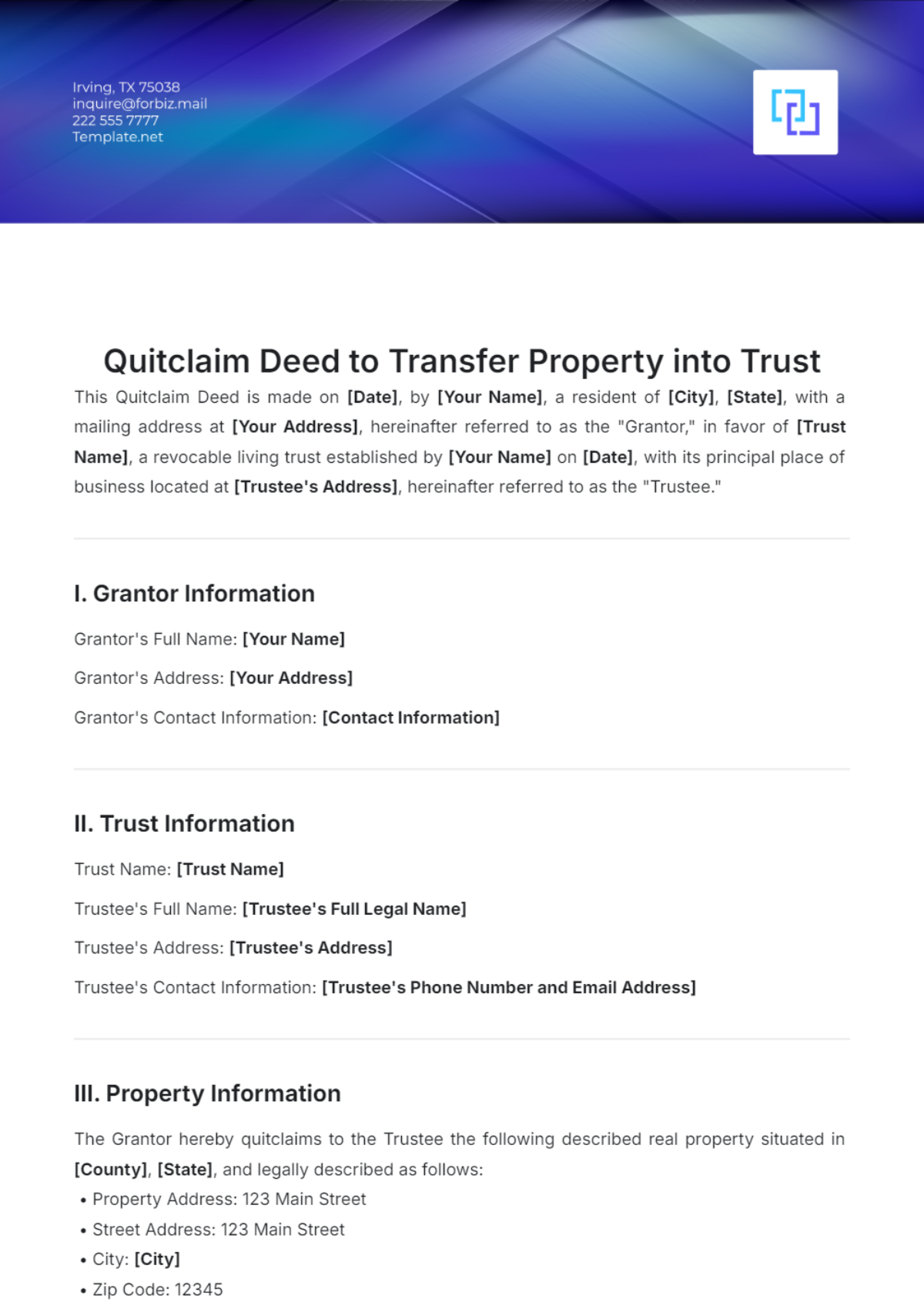 Quitclaim Deed To Transfer Property Into Trust Template - Edit Online & Download