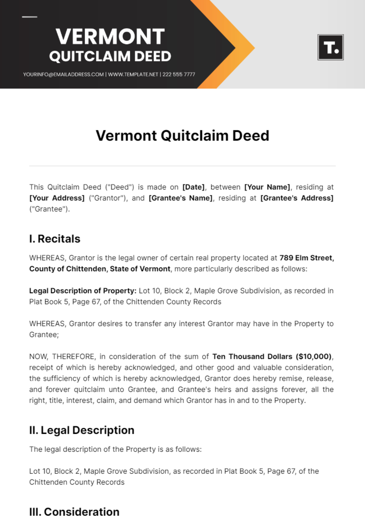 Vermont Quitclaim Deed Template - Edit Online & Download