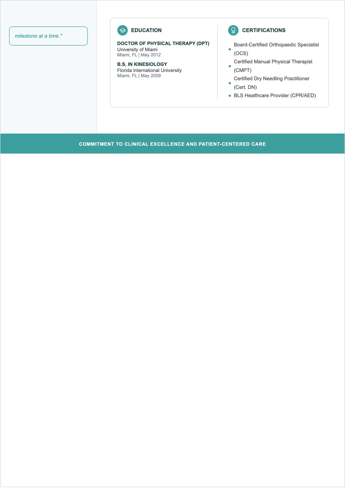 Free ATS CV Physical Therapy Half Cover Page Template, AI CV Builder
