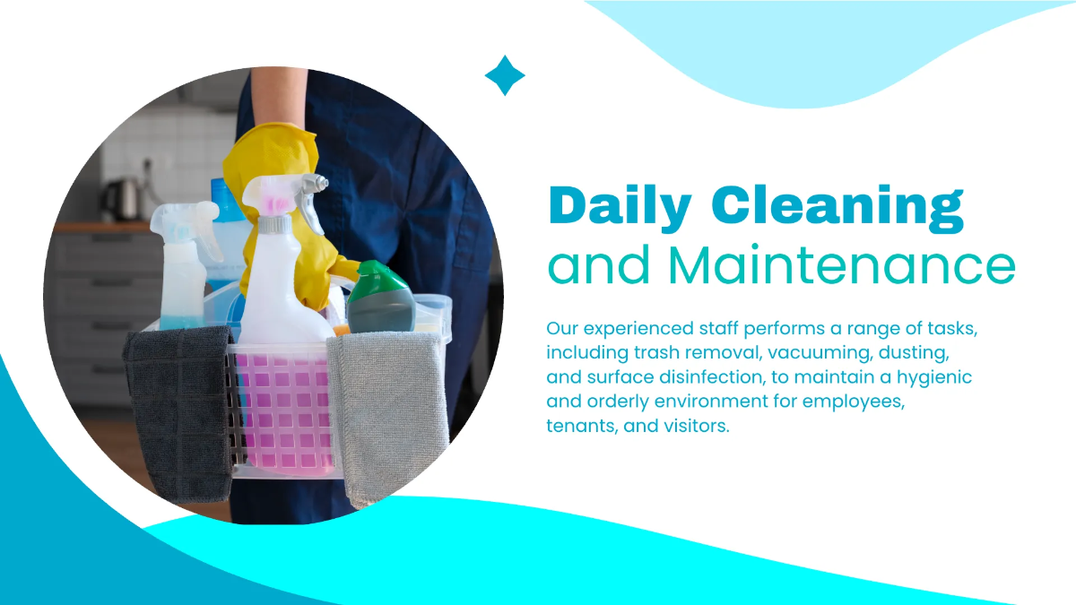 Free Janitorial Services for Offices and Buildings Presentation Template to Edit Online